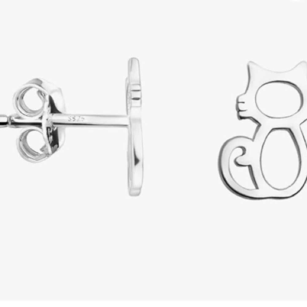 New with box Sterling Silver minimalist cats studs - Picture 6 of 6